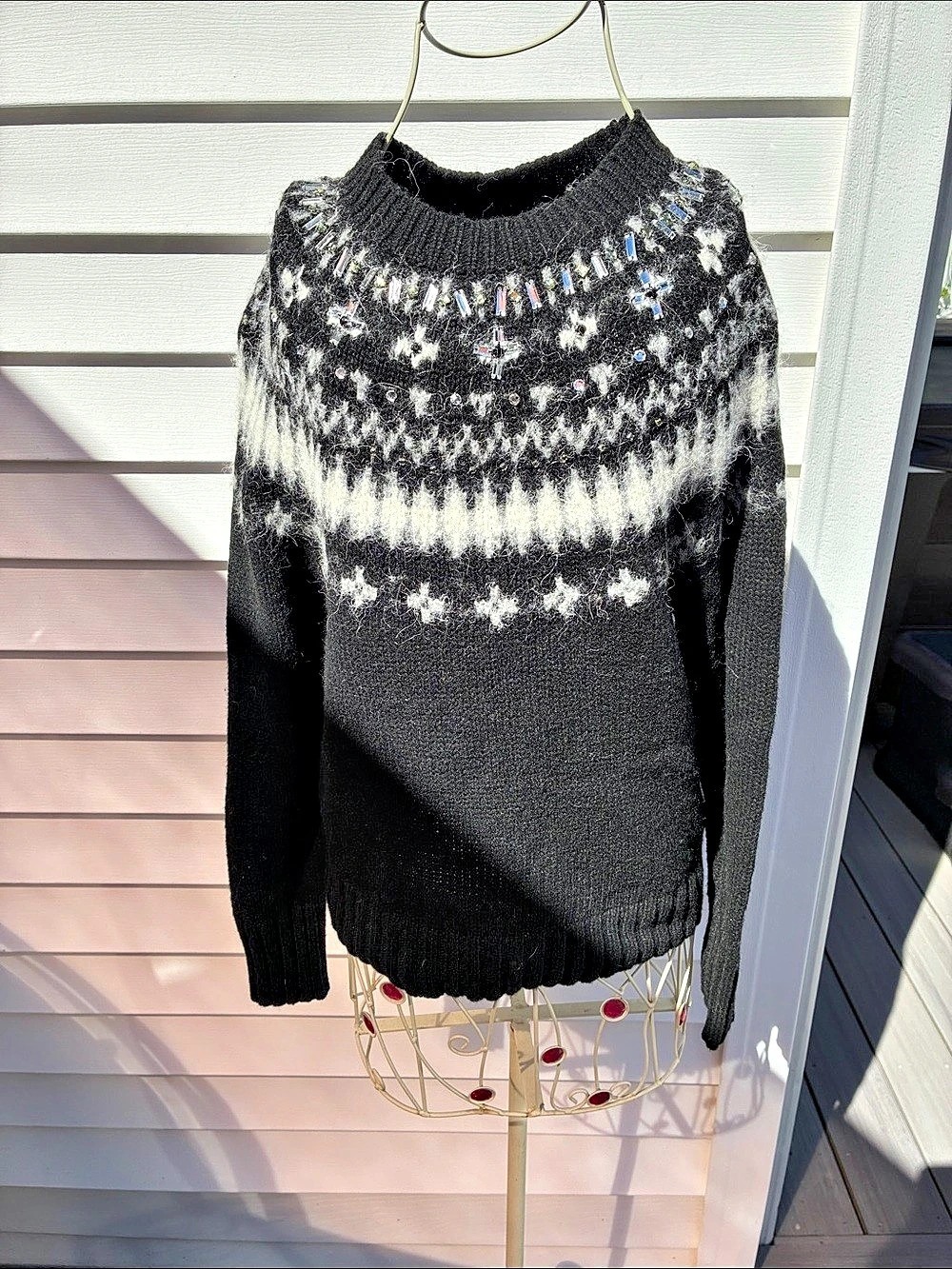 J.Crew Jeweled Embellished Fair Isle Crewneck Sweater Small